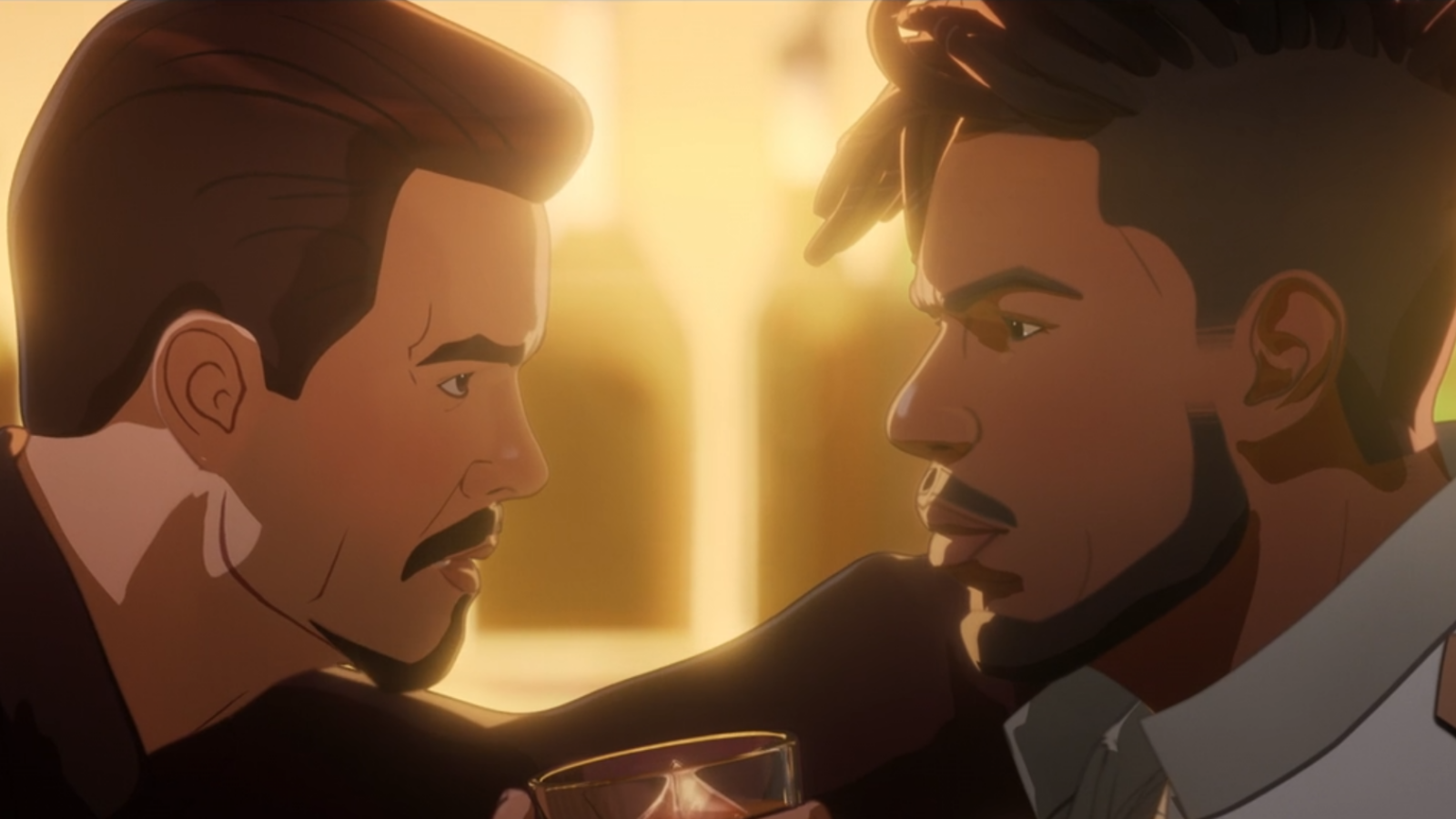 Tony and Killmonger staring into each other's eyes